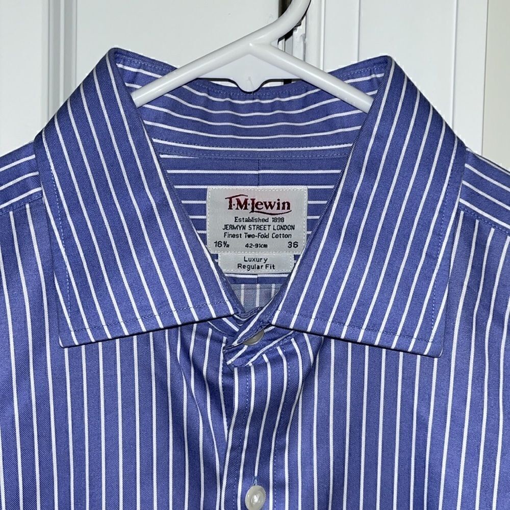 French Cuff T. M Lewin Vivid blue & white stripe business dress shirt 16 1/2 x36